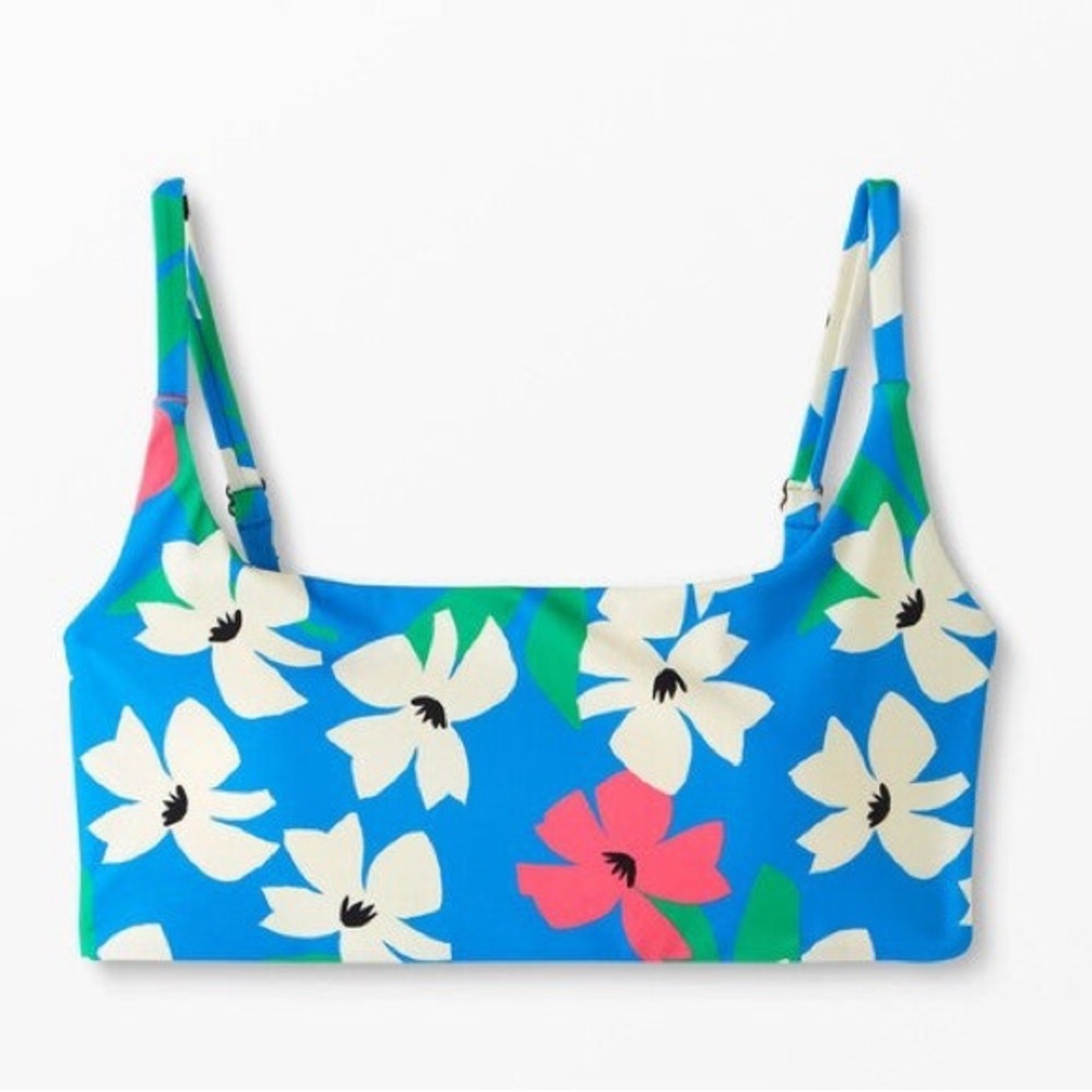Hanna Andersson Blue Floral Bikini Top with White and Pink Flowers